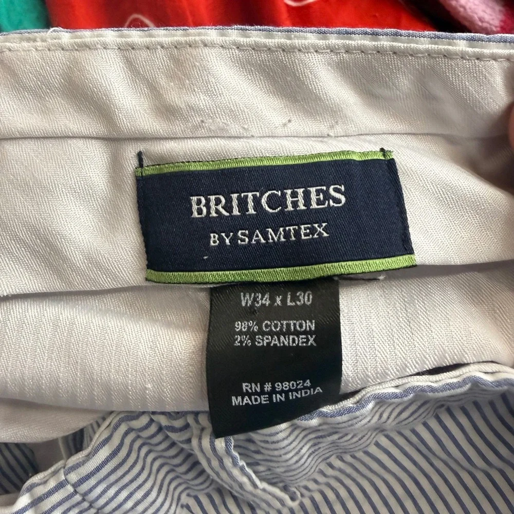 Britches by Samtex Mens Blue White Seersucker Striped Pants 34x30 Cotton Blend - Picture 7 of 8